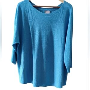 Chico's Chambray Blue 3/4 Sleeve Lightweight Sweater Sz 3.